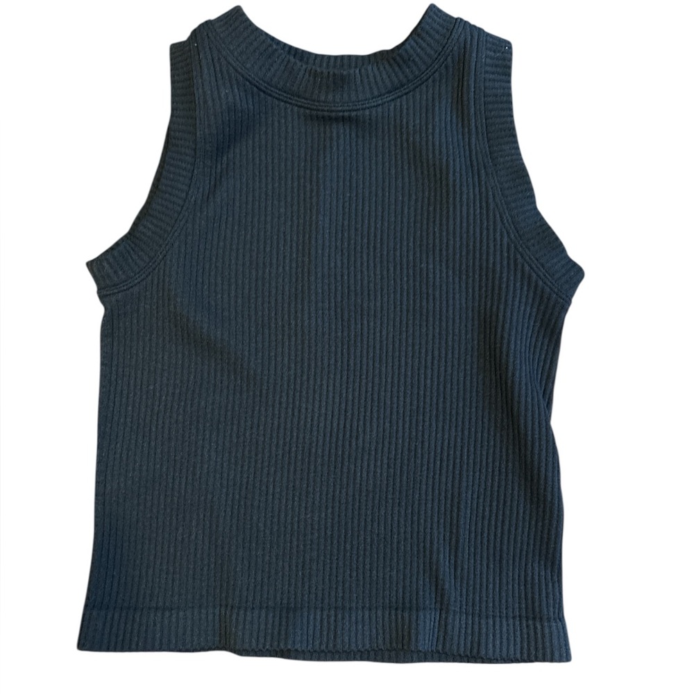 Women’s Aura Black Sleeveless Ribbed Knit Crop Top, Size S/M